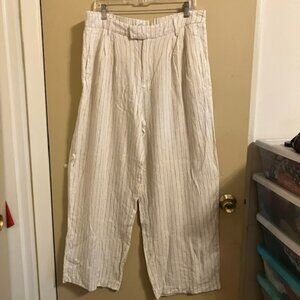 White and Navy Striped Linen Pants